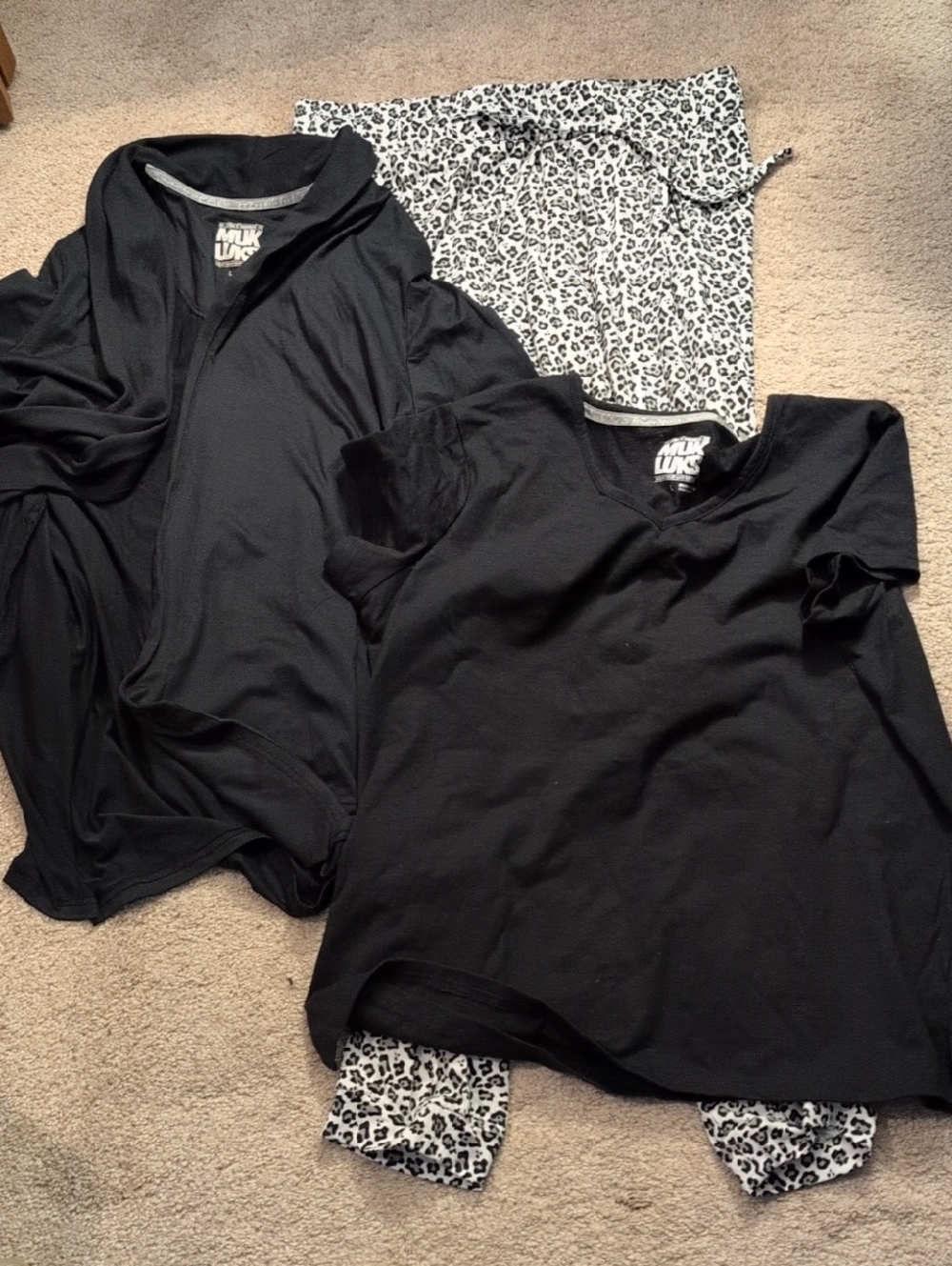 Milk Uks Black Lounge Top and Cardigan Set with Leopard Print Pants